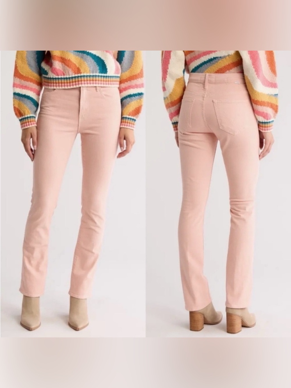 MOTHER The Insider Hover High Rise Crop Flare Jeans Peach Parfait Pink 26 - Picture 2 of 15